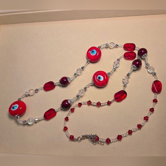 Red Art Glass Beaded Necklace - Picture 3 of 4